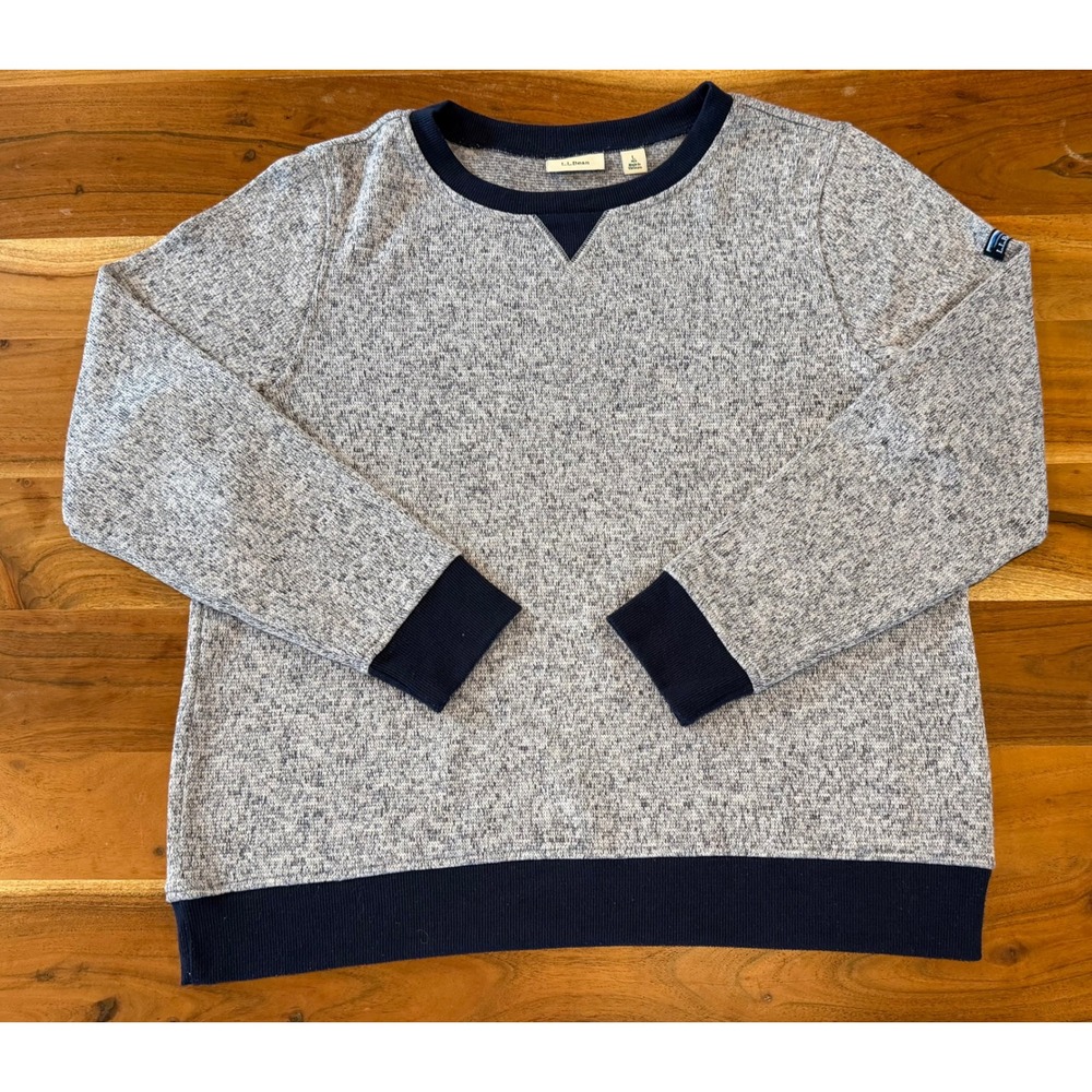 LL Bean Mens Gray Marl Crewneck Sweatshirt Navy Trim Item 510694 Size L Regular